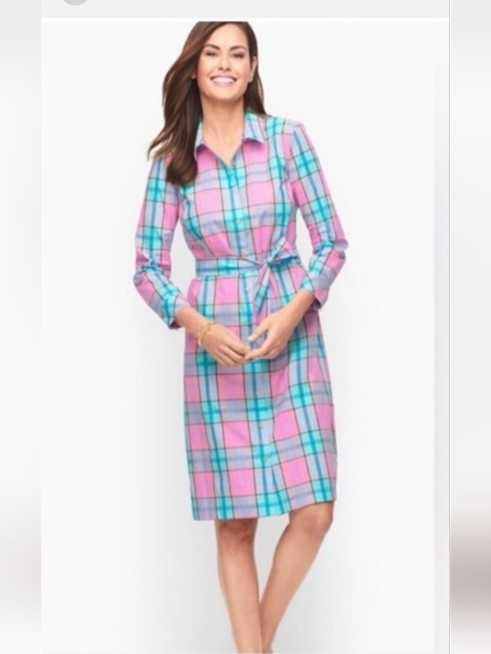 Talbots Plaid Button-Front Shirt Dress  NWT Preppy